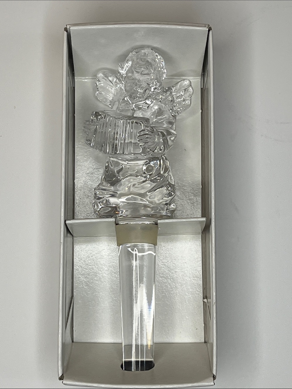 Mikasa Crystal Cherub Song Accordion Angel Wine Bottle Stopper Vintage Austria